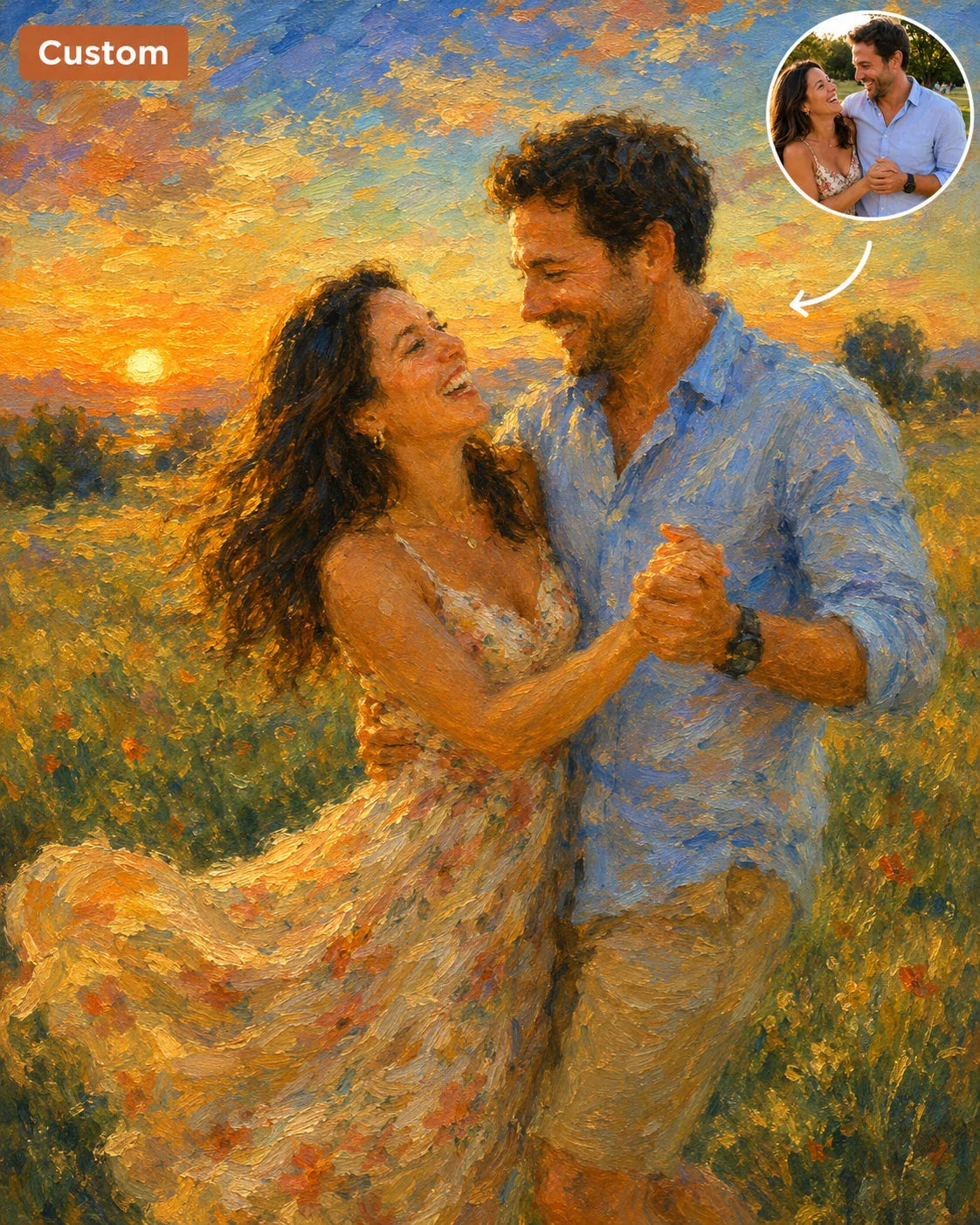 Custom paint by numbers kit - golden hour couple Impressionist 30x40cm